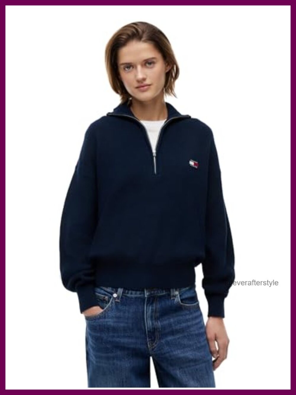 Quarter Zip Pullover Sweater Long Sleeve Oversized Cotton Womens